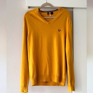 Fred Perry Merino Wool V-Neck Sweater, Men's Medium, Golden Yellow